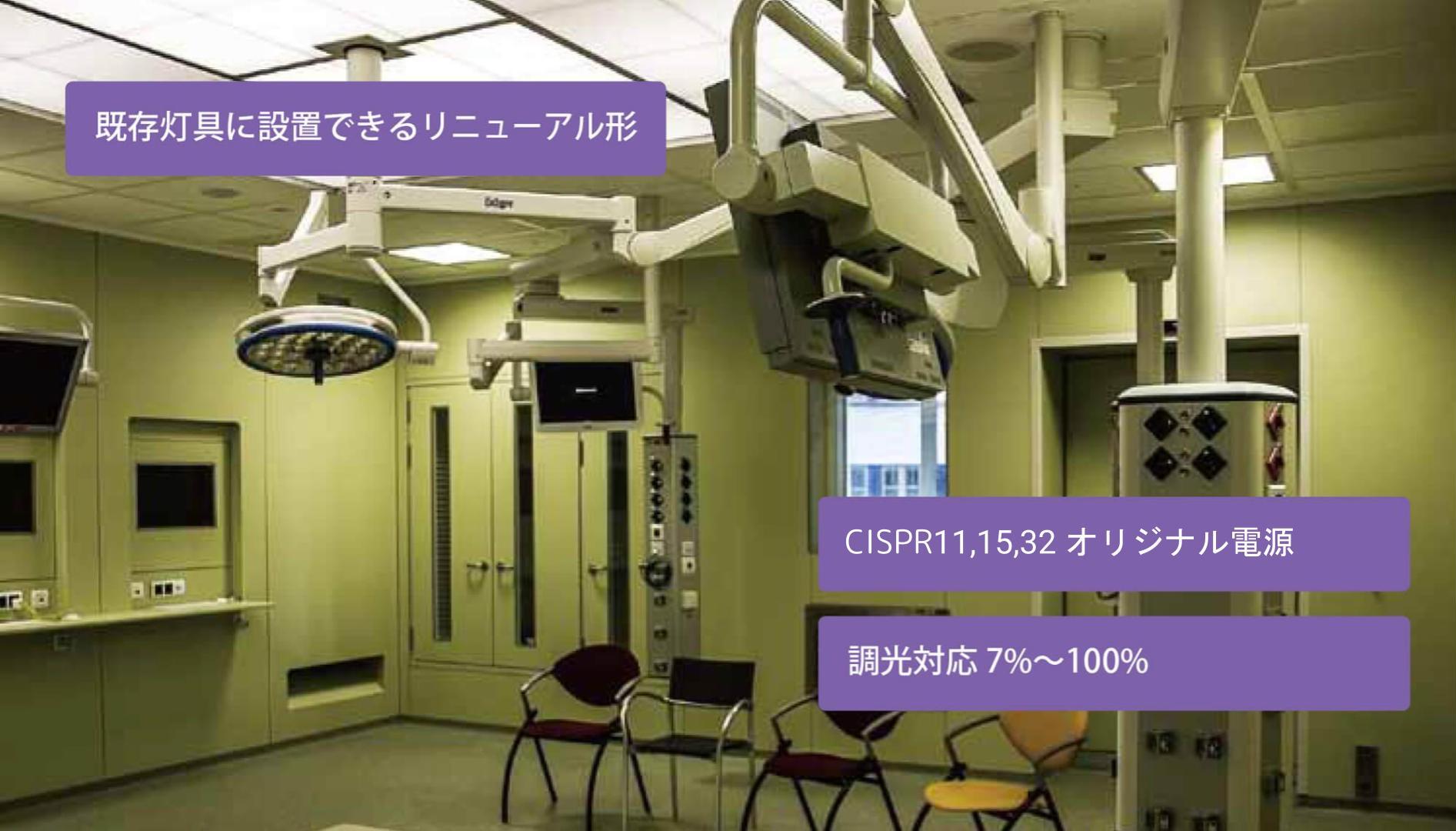 既存灯具に設置できるリニューアル形、CISPR11・CISPR15オリジナル電源、調光対応7%~100%
